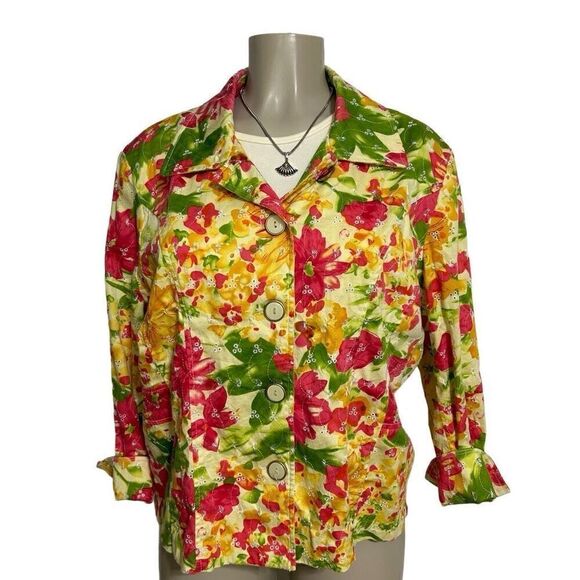 Draper's & Damon's Shirt Jacket Women's XL Multicolor Floral Embroidered Eyelet - Picture 2 of 12